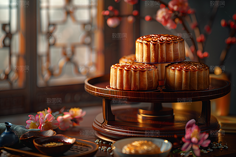 中秋月饼糕点广式月饼摄影图