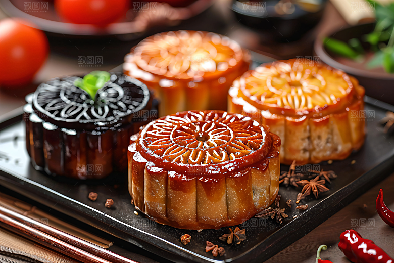 中秋月饼美味广式月饼摄影图