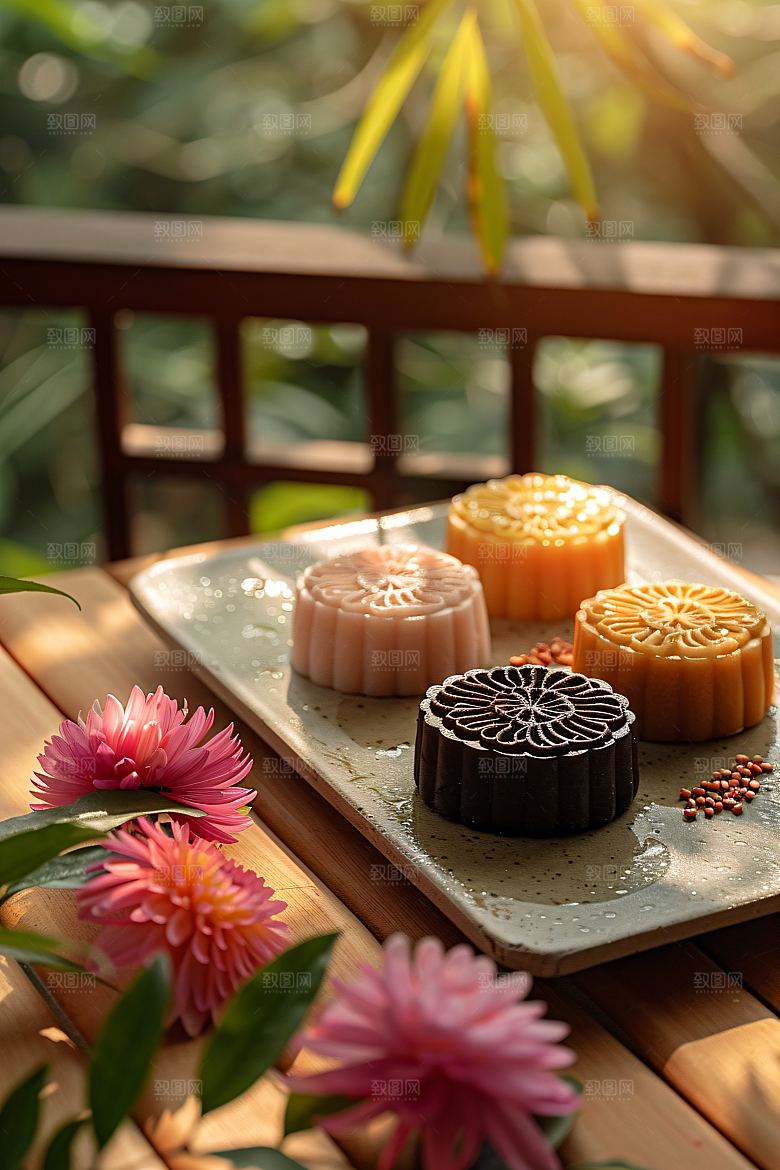 中秋月饼传统节日中秋节摄影图