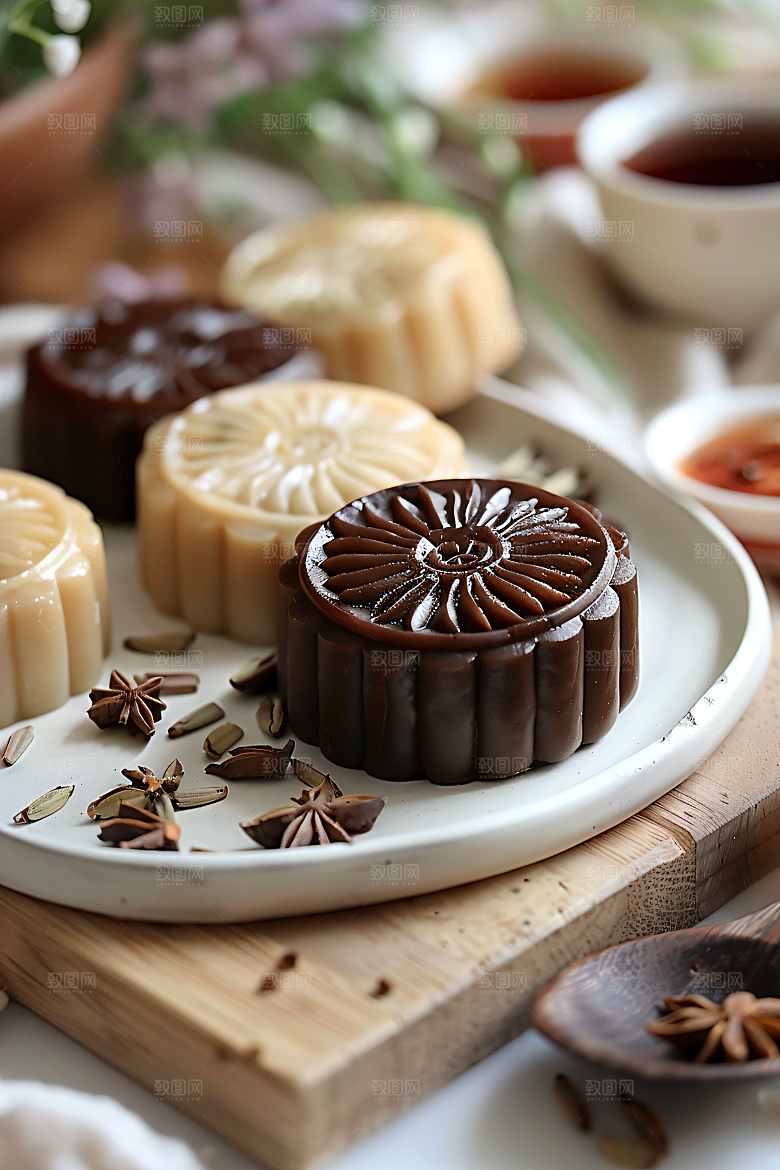 中秋月饼美味中秋节摄影图