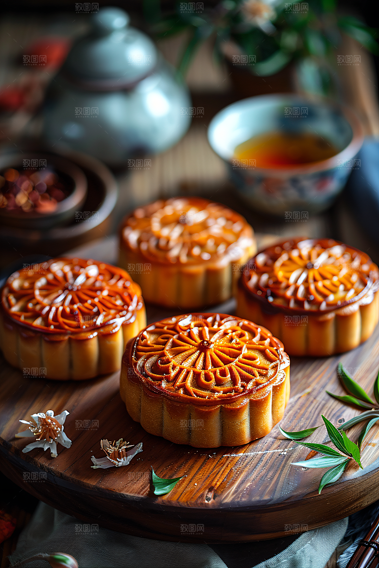 中秋月饼传统节日美味摄影图