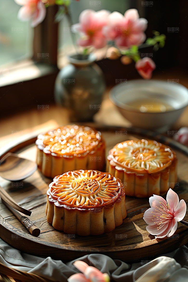 中秋月饼传统节日甜点摄影图