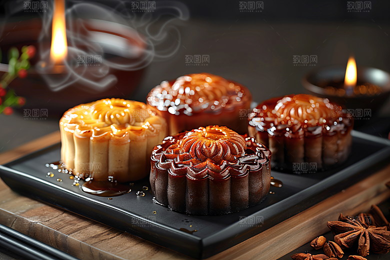 中秋月饼糕点甜点摄影图