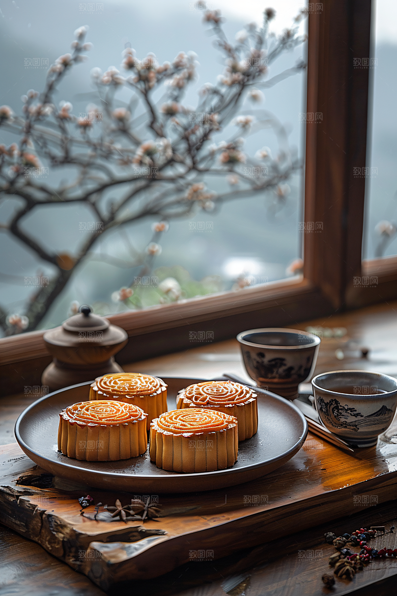 中秋月饼传统节日糕点摄影图