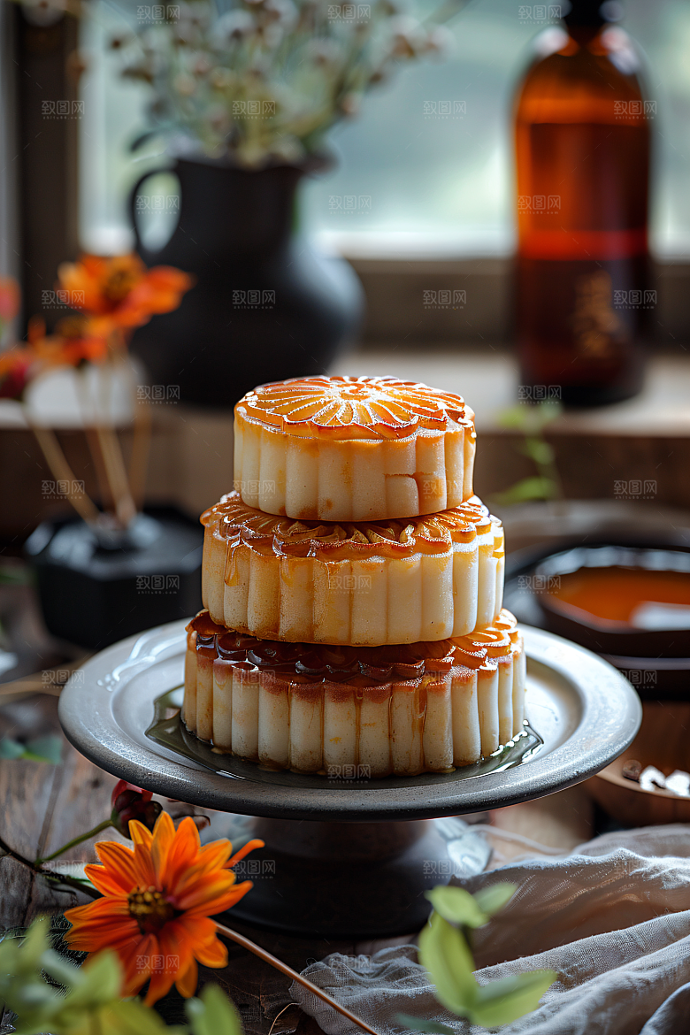 中秋月饼传统美食中秋节摄影图