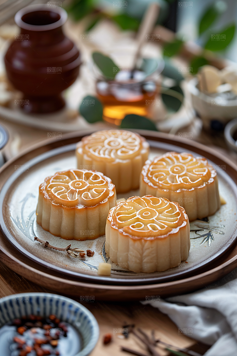 中秋月饼传统节日中秋节摄影图