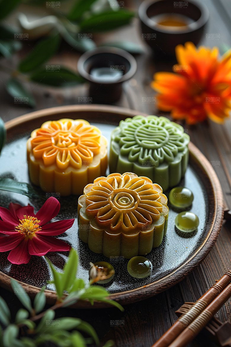 中秋月饼糕点中秋节摄影图