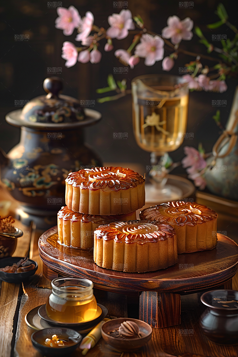 中秋月饼甜点传统节日摄影图
