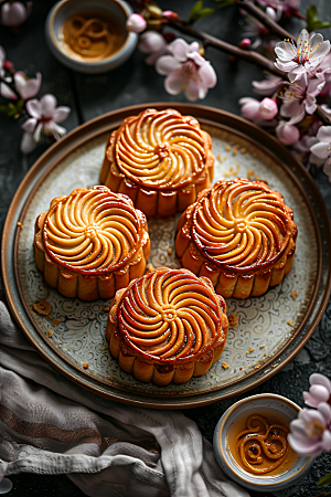 中秋月饼甜点传统节日摄影图