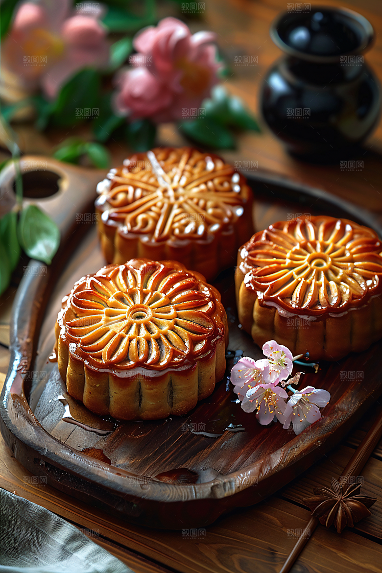 中秋月饼中秋节糕点摄影图
