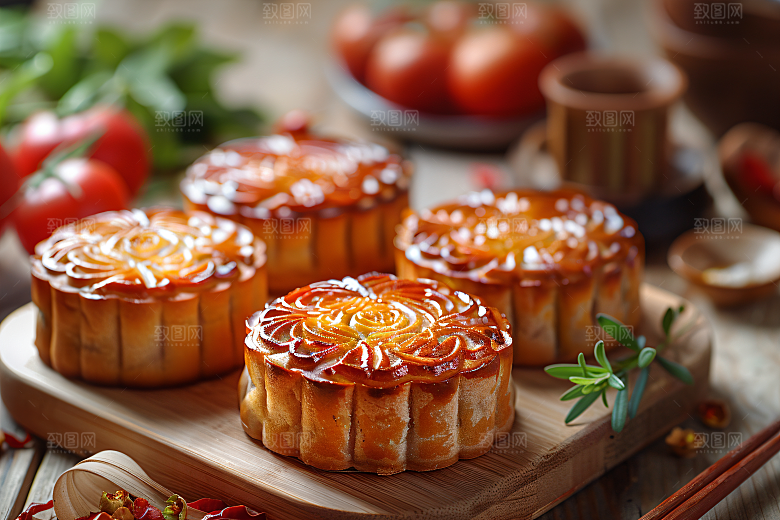 中秋月饼中秋节美味摄影图