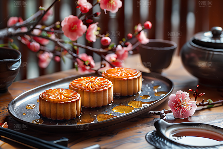 中秋月饼文化美味摄影图