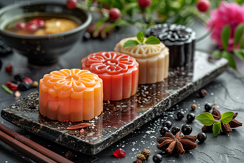 中秋月饼糕点传统美食摄影图
