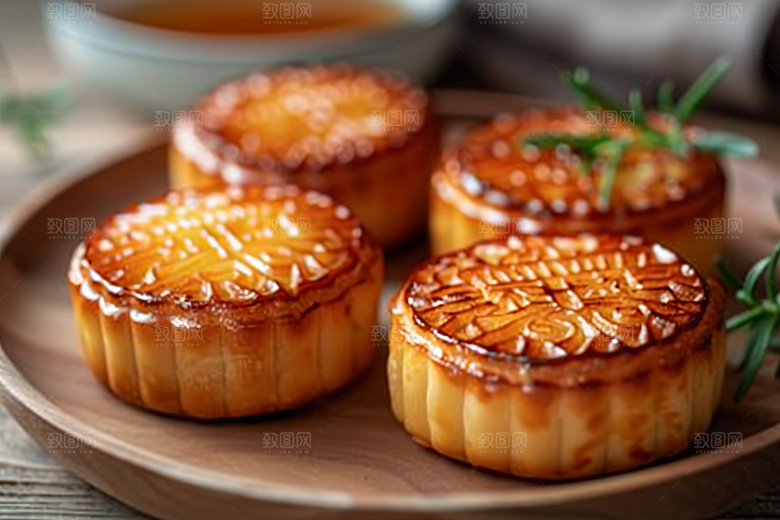 中秋月饼甜点中秋节摄影图