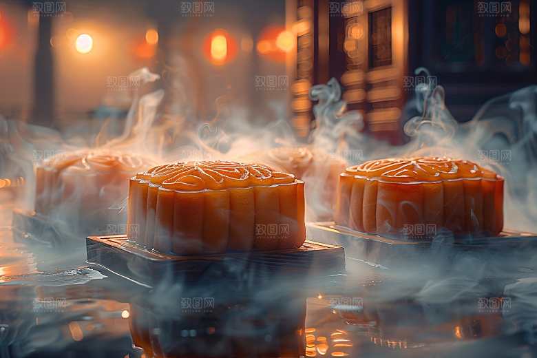 中秋月饼传统美食中秋节摄影图