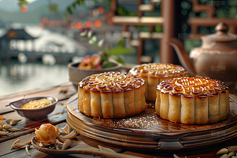 中秋月饼传统美食莲蓉月饼摄影图