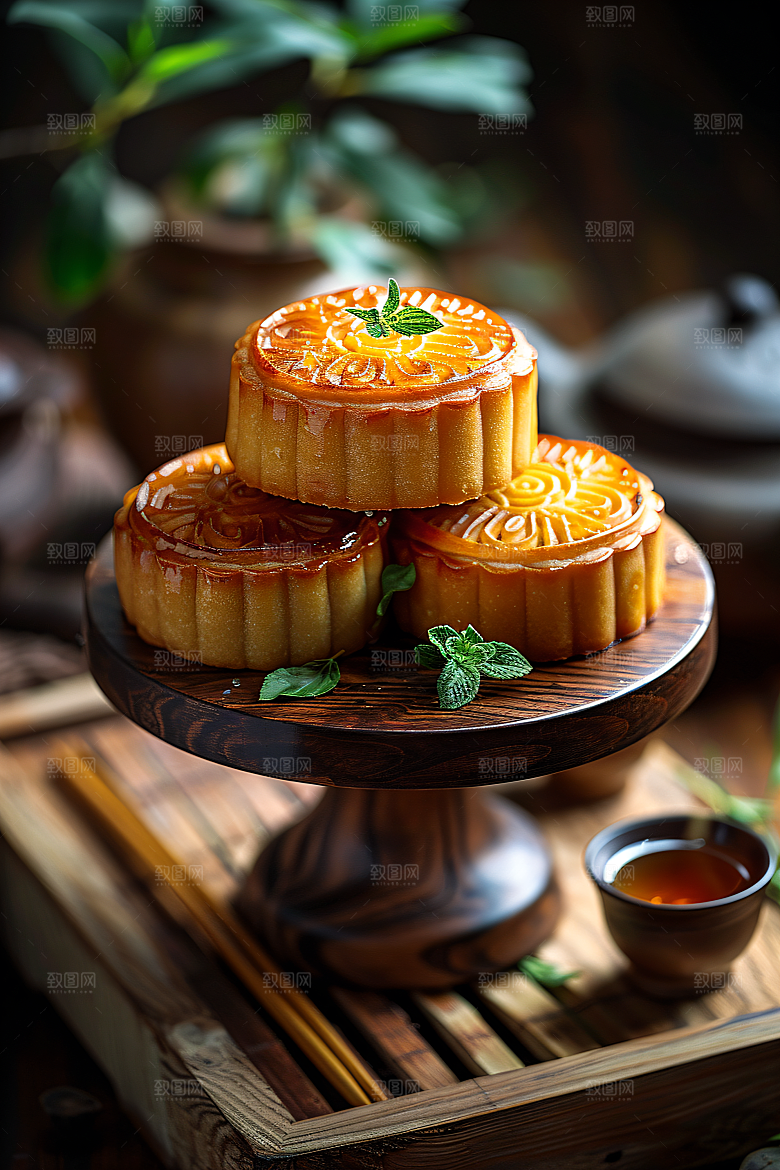 中秋月饼甜点美食摄影图