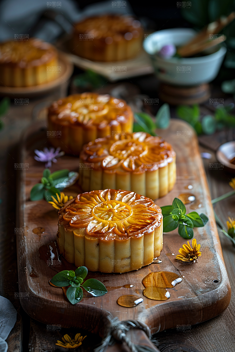 中秋月饼中秋节美食摄影图