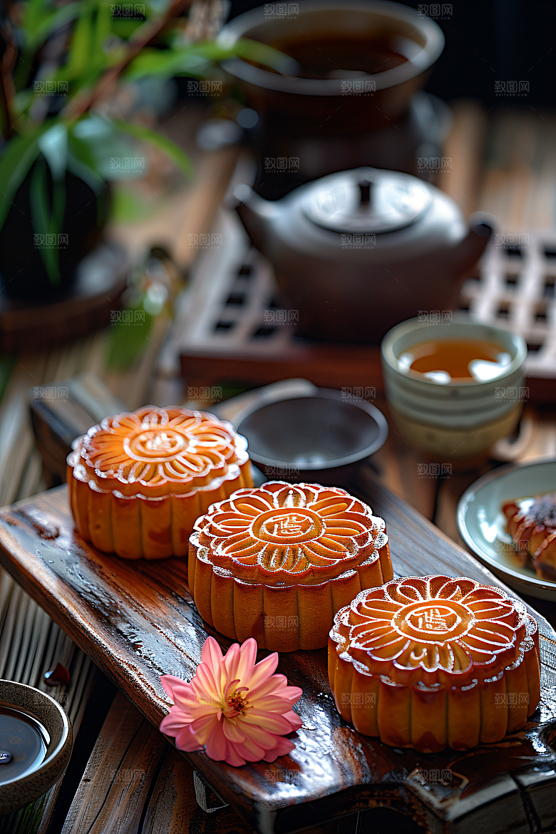 中秋月饼美味甜点摄影图