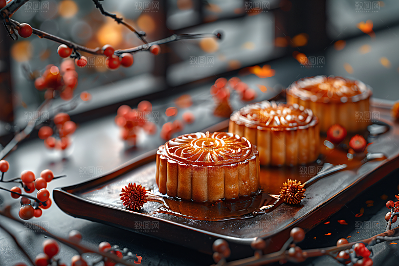 中秋月饼传统美食高清摄影图