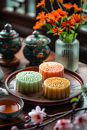 中秋月饼甜点传统美食摄影图