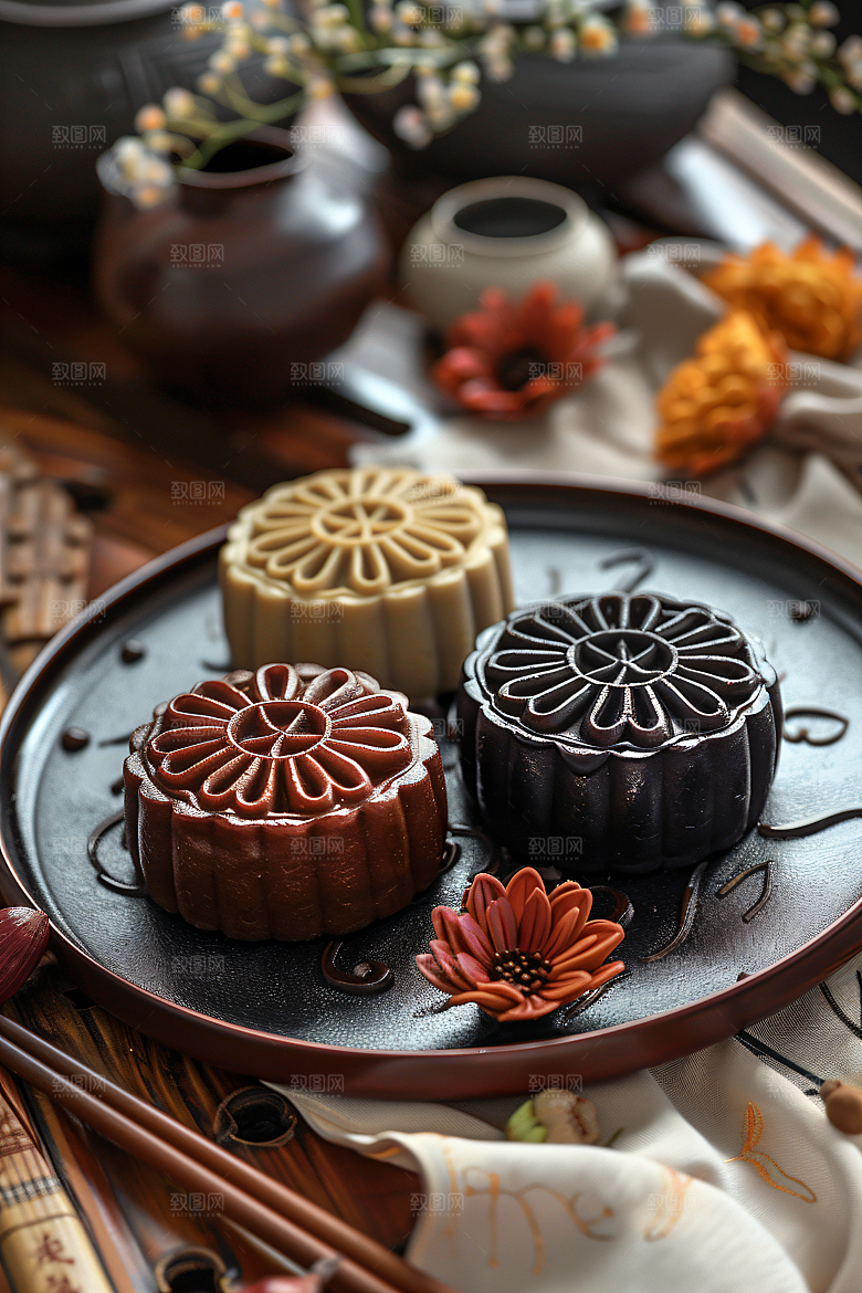 中秋月饼文化传统美食摄影图