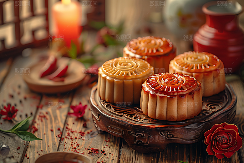 中秋月饼莲蓉月饼糕点摄影图