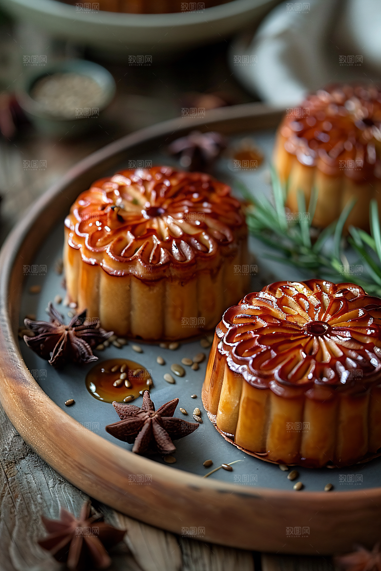 中秋月饼甜点广式月饼摄影图