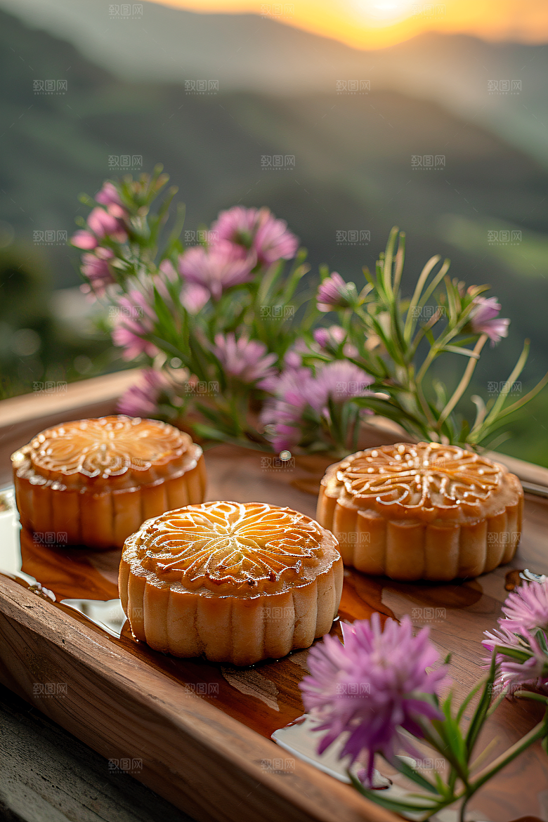 中秋月饼中秋节糕点摄影图