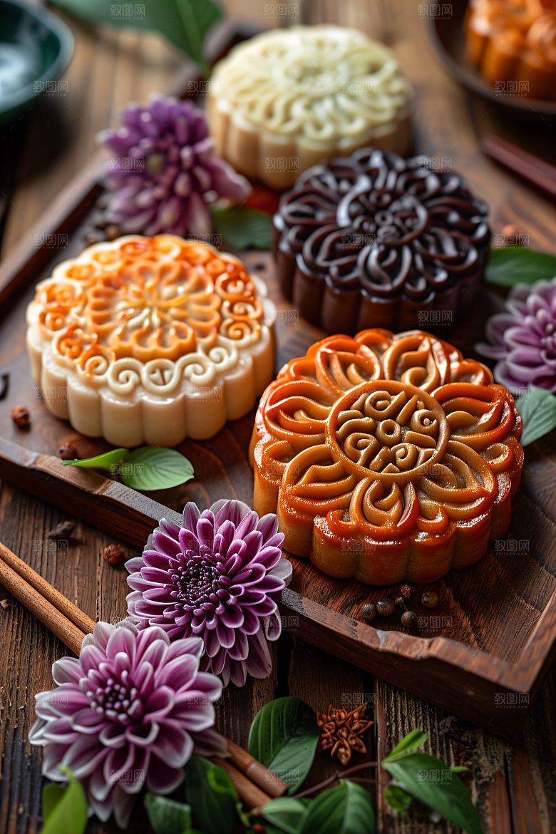中秋月饼糕点中秋节摄影图