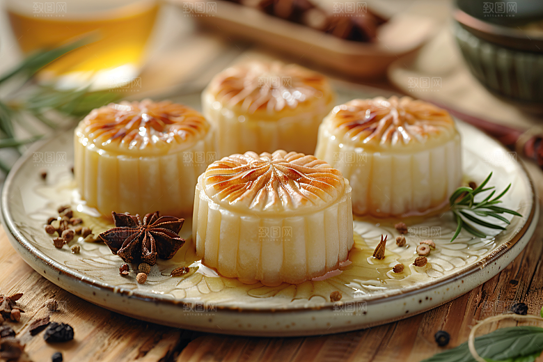 中秋月饼甜点美味摄影图