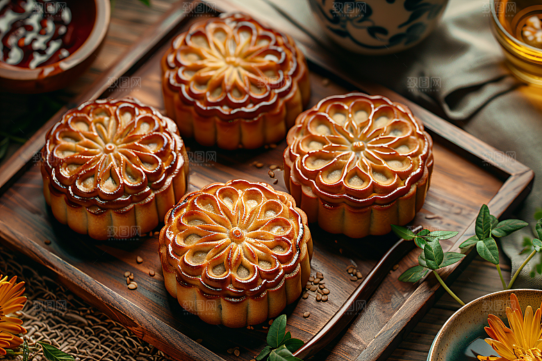 中秋月饼传统节日美味摄影图
