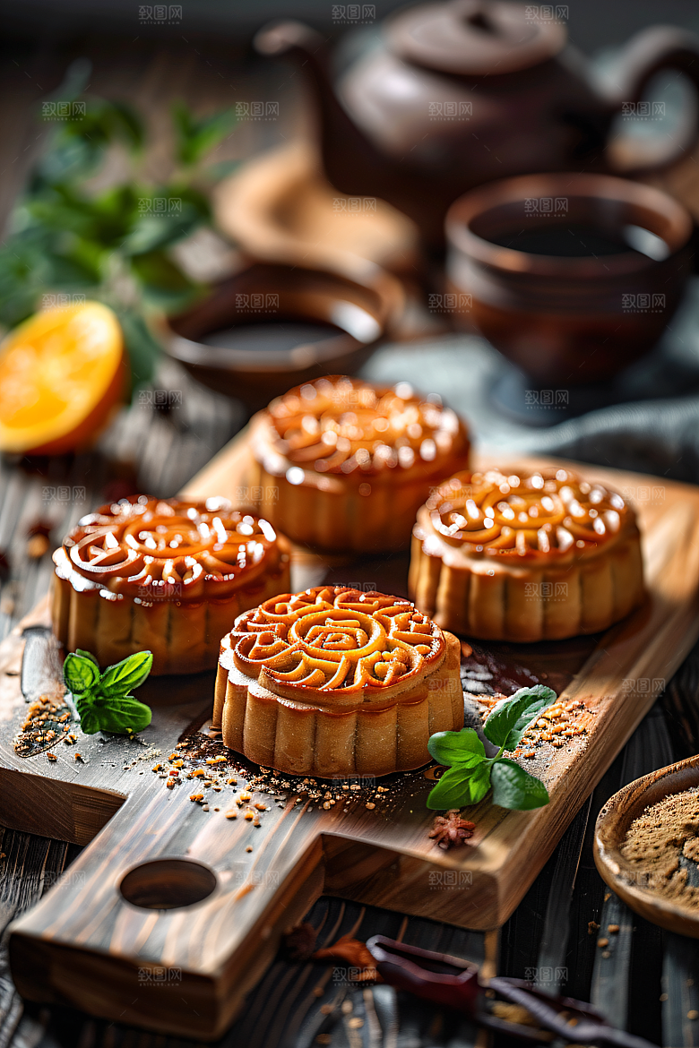 中秋月饼广式月饼美味摄影图