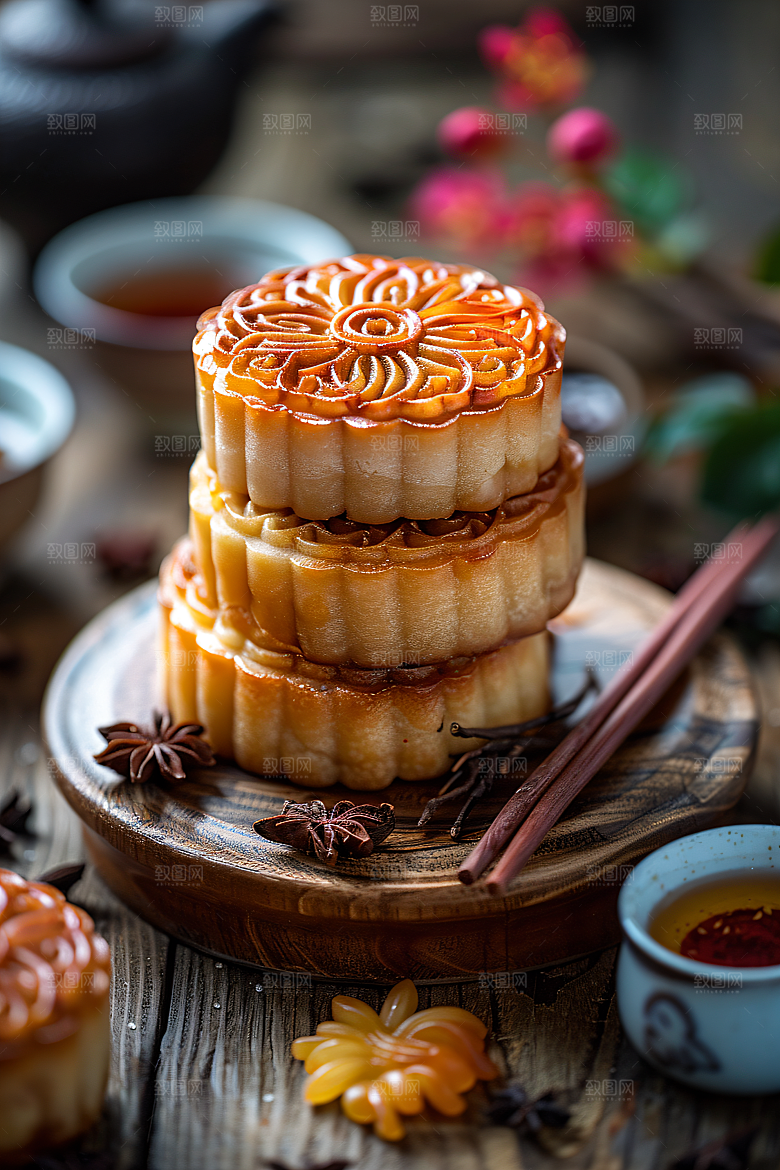 中秋月饼传统美食糕点摄影图