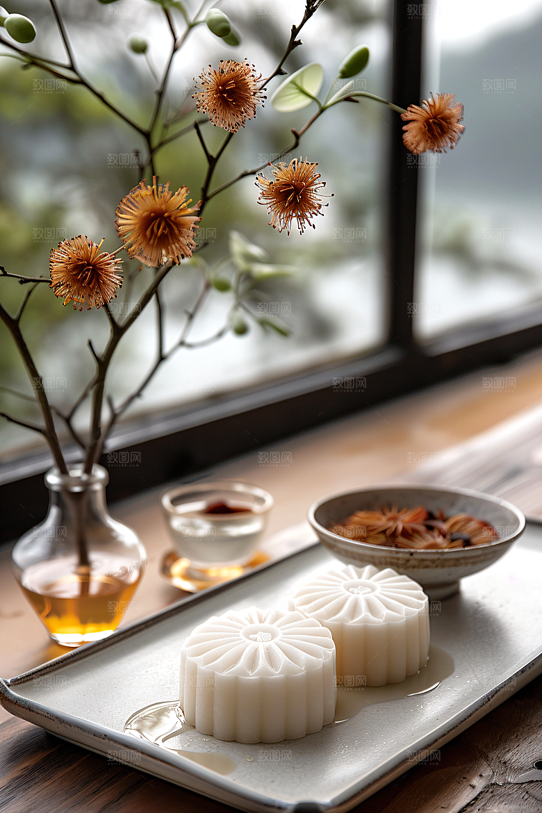 中秋月饼糕点中秋节摄影图
