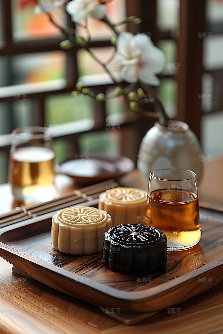 中秋月饼糕点甜点摄影图