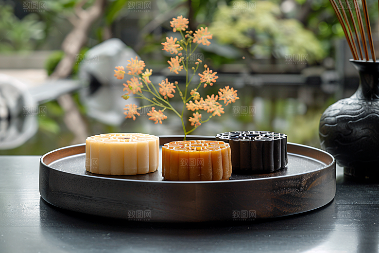 中秋月饼广式月饼甜点摄影图