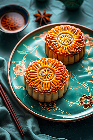 中秋月饼传统节日传统美食摄影图