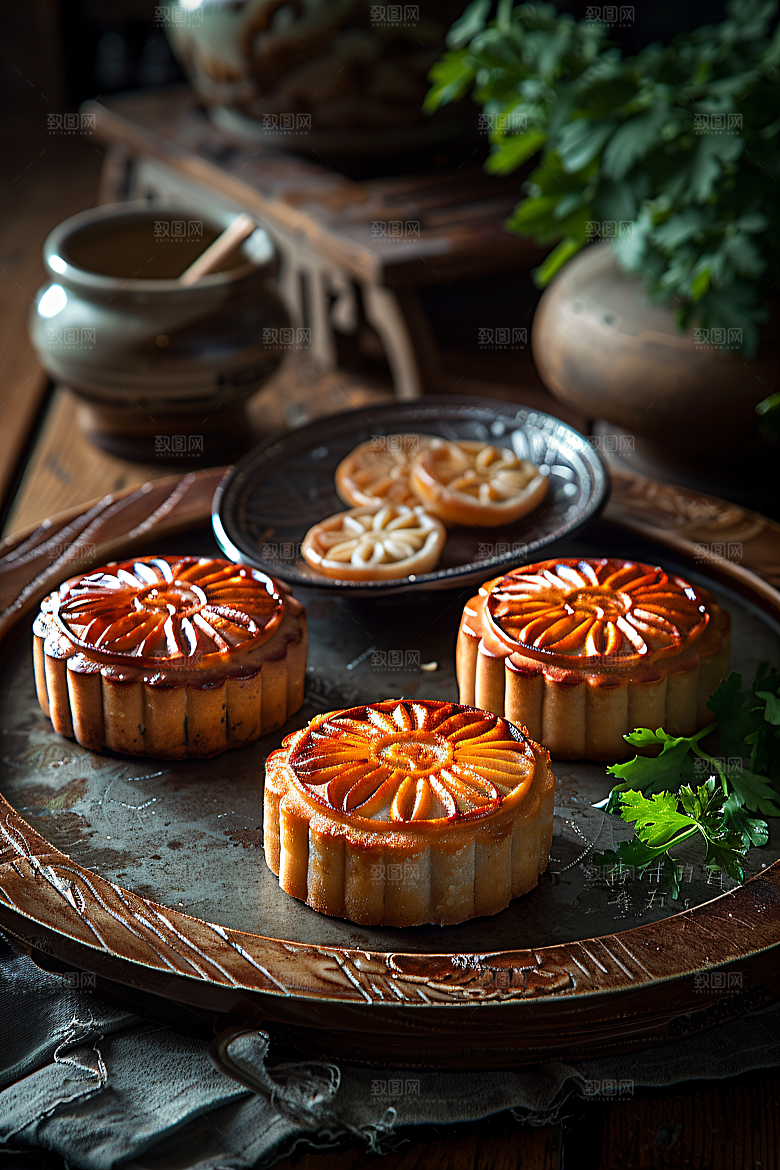 中秋月饼传统美食高清摄影图