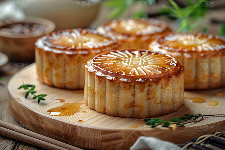 中秋月饼美味甜点摄影图