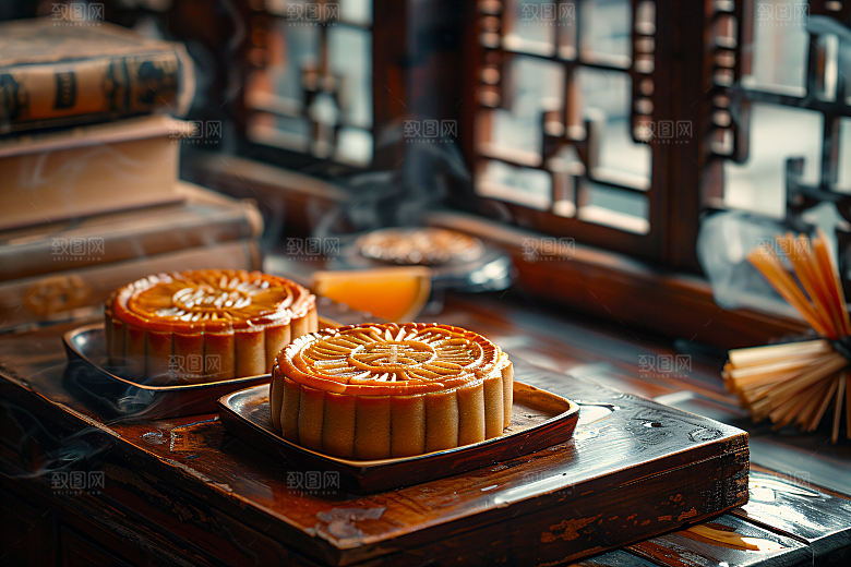 中秋月饼莲蓉月饼美味摄影图