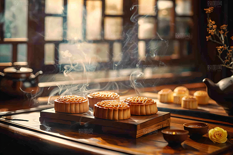 中秋月饼中秋节美食摄影图