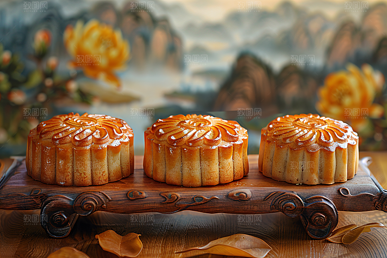 中秋月饼糕点广式月饼摄影图