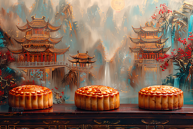 中秋月饼习俗中秋节摄影图