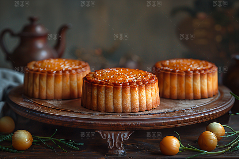 中秋月饼美味糕点摄影图