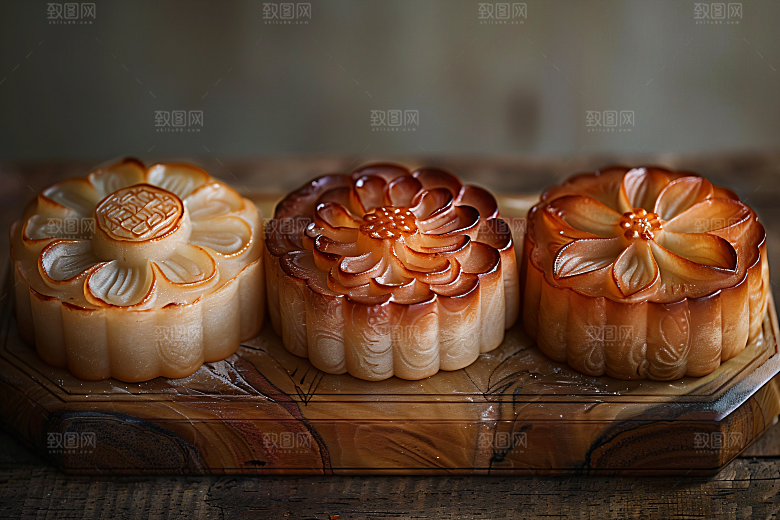 中秋月饼甜点中秋节摄影图