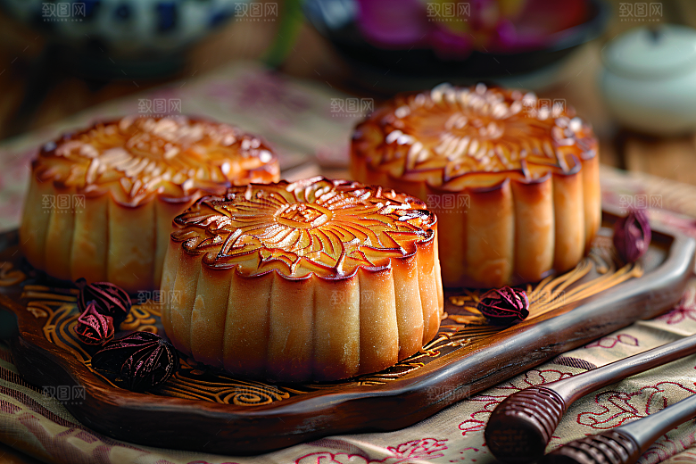 中秋月饼莲蓉月饼传统美食摄影图
