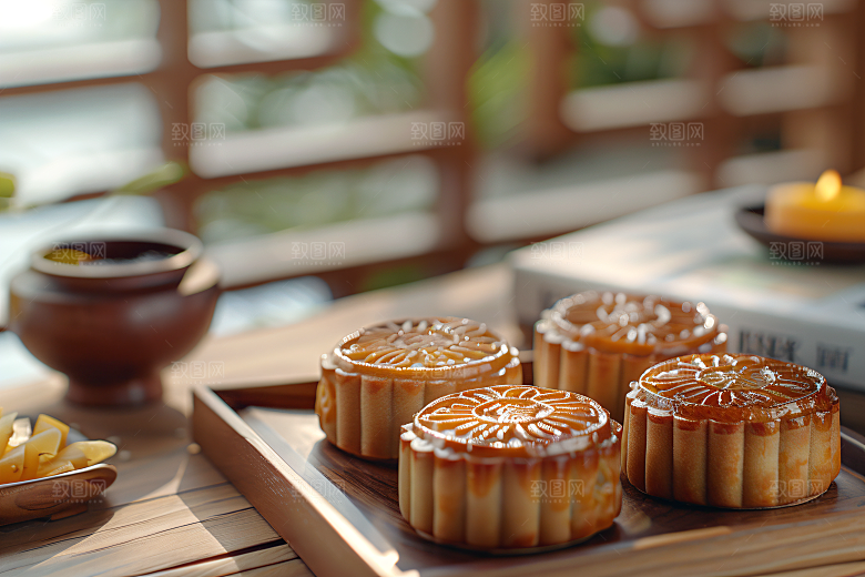 中秋月饼广式月饼美味摄影图