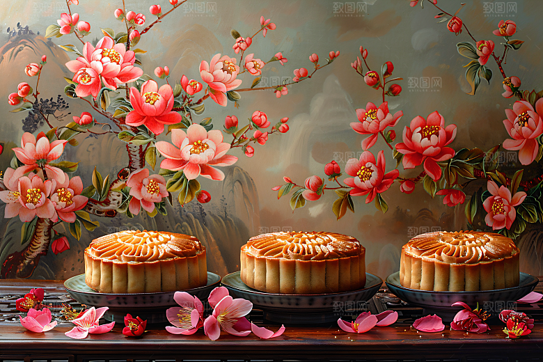 中秋月饼糕点甜点摄影图