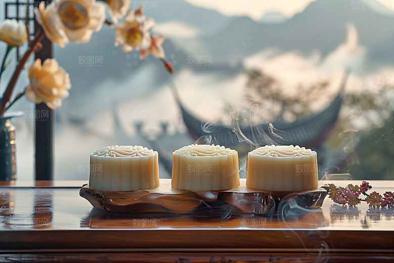 中秋月饼美食中秋节摄影图